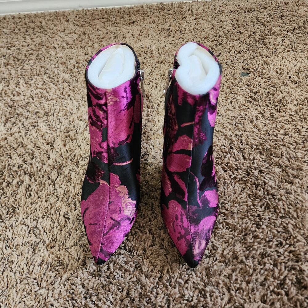 Louise et Cie Floral Ankle Boots Magneta Pink Black Pointed Toe Booties 6.5 New - Picture 2 of 7